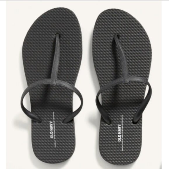 NEW Old Navy Plant-Based T-Strap Flip-Flops Sandals Black Women Size 6 7 8 9 - Picture 1 of 2